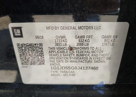 2018 Chevrolet Sonic Lt Auto z USA, uszkodzony, nr VIN 1G1JD5SG0J4137460